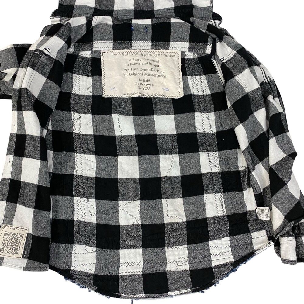 Upcycled Flannel Shirt Shacket Womens XL Dr Who Tardis Custom Grunge Skater Rock - Picture 3 of 14